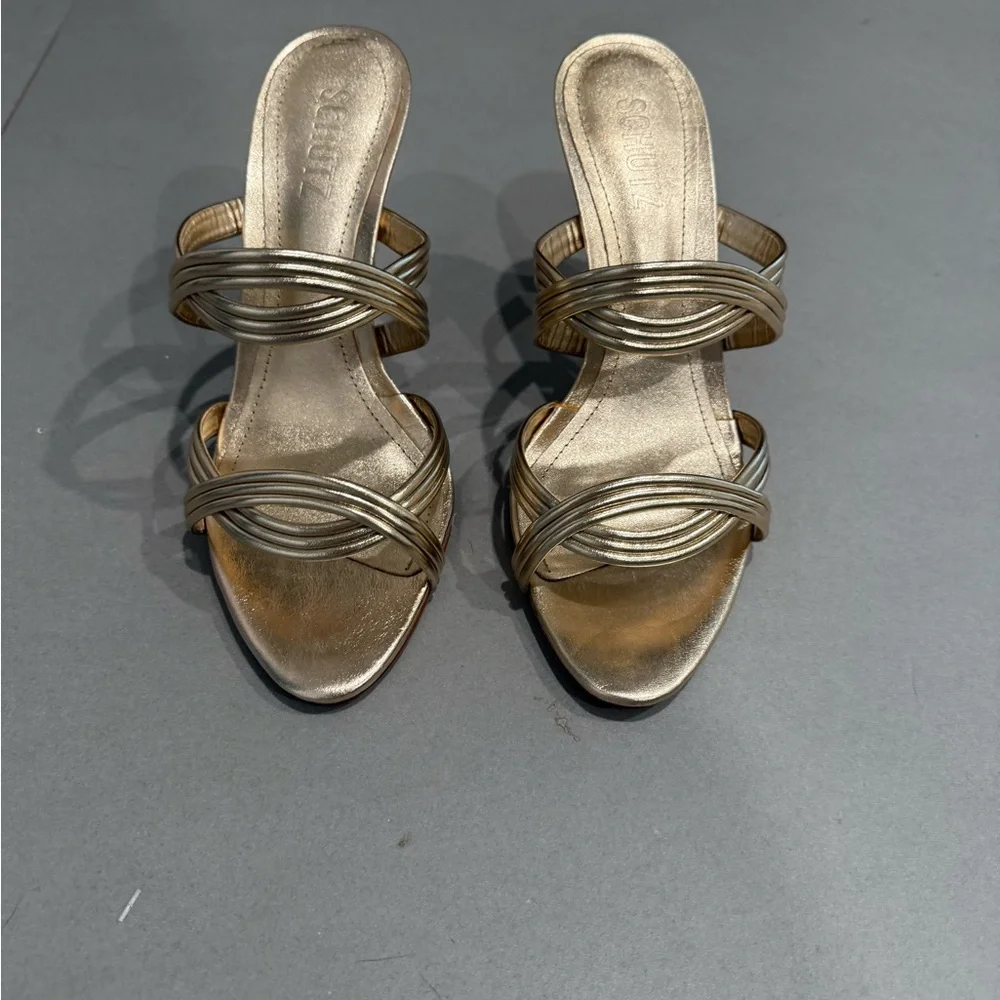 SCHUTZ Gold Heels Elegant Strappy Design - Picture 1 of 4